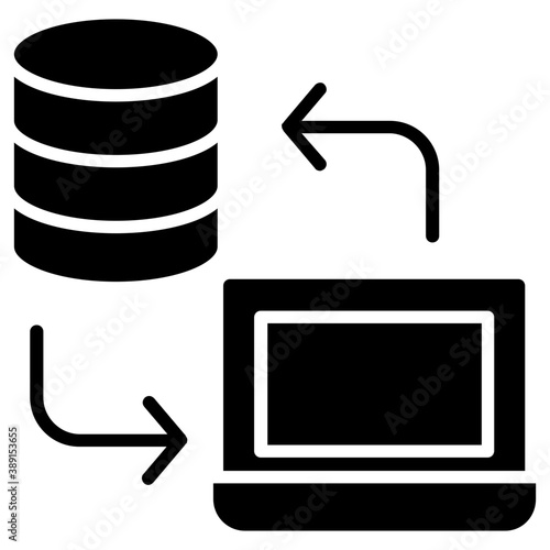 
Database mainframe connected to multiple computer screens, data mining and patterns icon
