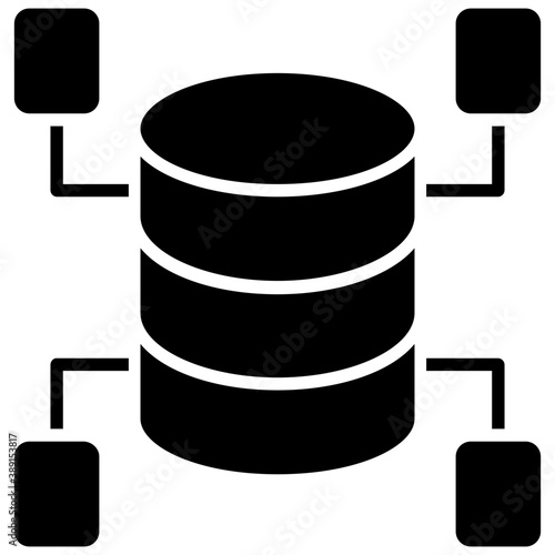 
Database mainframe connected to multiple computer screens, data mining and patterns icon
