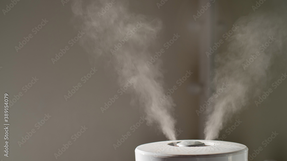 Close-up of steam from an air humidifier in a living room Close-up of steam from an air humidifier in a living room