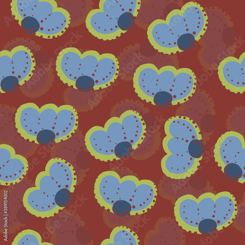 seamless cute pattern on red background with hand draw flower