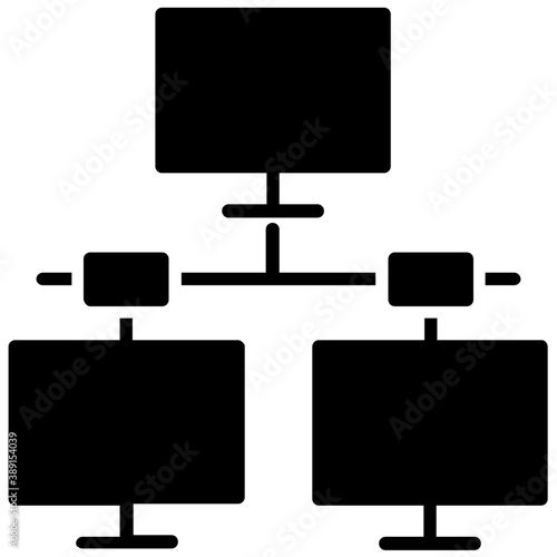 
Database mainframe connected to multiple computer screens, data mining and patterns icon
