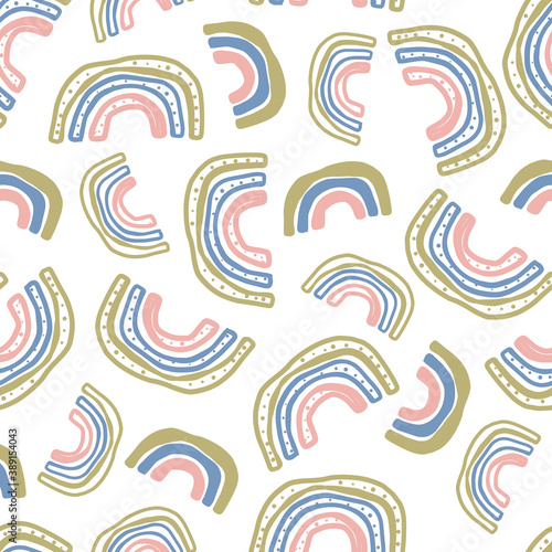 seamless multicolour pattern background with hand draw doodle rainbow