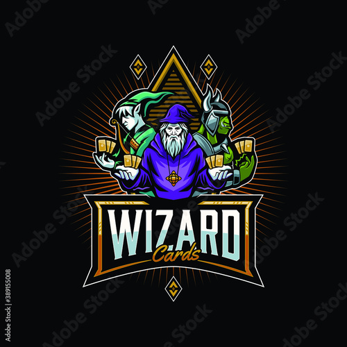 wizard orc and elf with playing card illustration