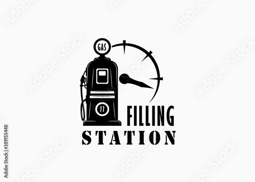 Gas Pump Oil Station Logo Design Inspiration. Gas Pump Vector Template. Illustration of a Fuel Dispenser Filling Station Gasoline Pump Computer.