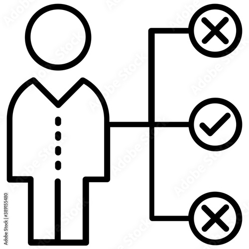 
Human avatar standing with different choices for decision making 
