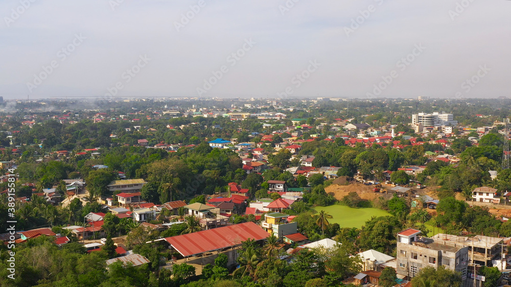 Aerial drone of Zamboanga city. Commercial and industrial center of the Zamboanga Peninsula Region. Mindanao, Philippines.
