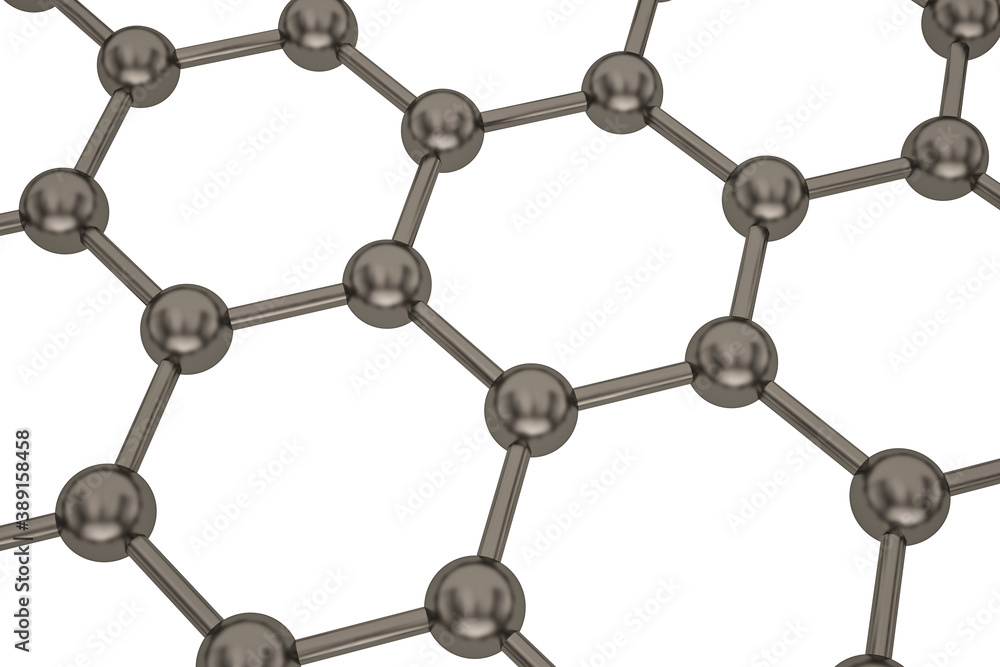 Graphene concept, Hexagonal Atom Array, 3D render. 3D illustration. Graphene concept, Hexagonal Atom Array, 3D render. 3D illustration.