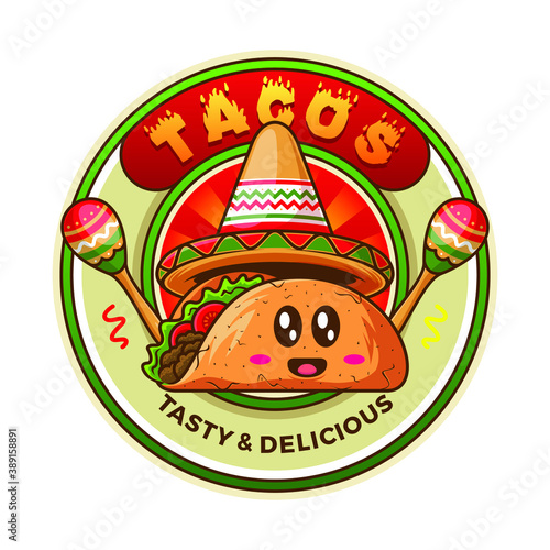 Mexican taco character mascot illustration