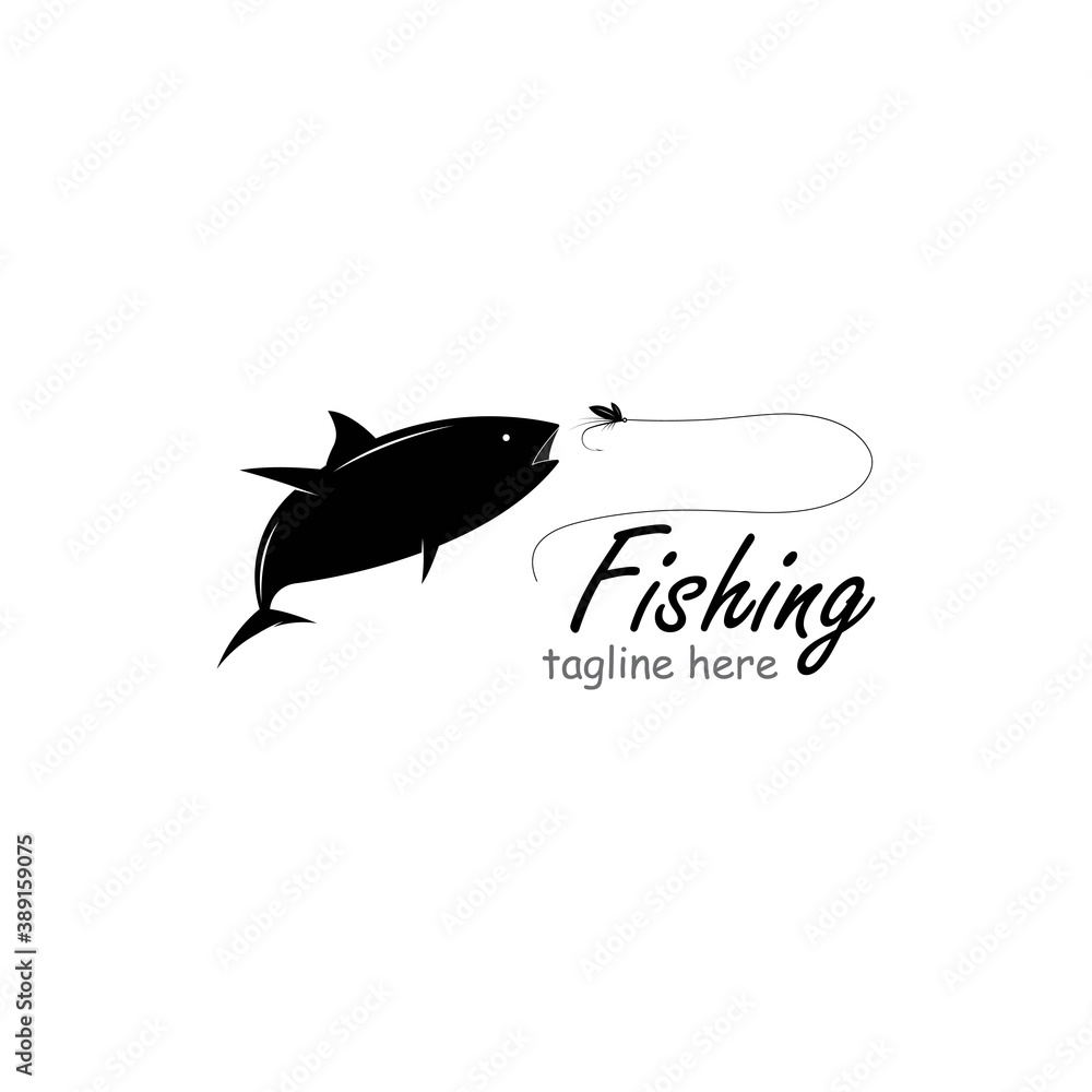 Fototapeta premium Fishing Logo, Fish And Hook Logo Template