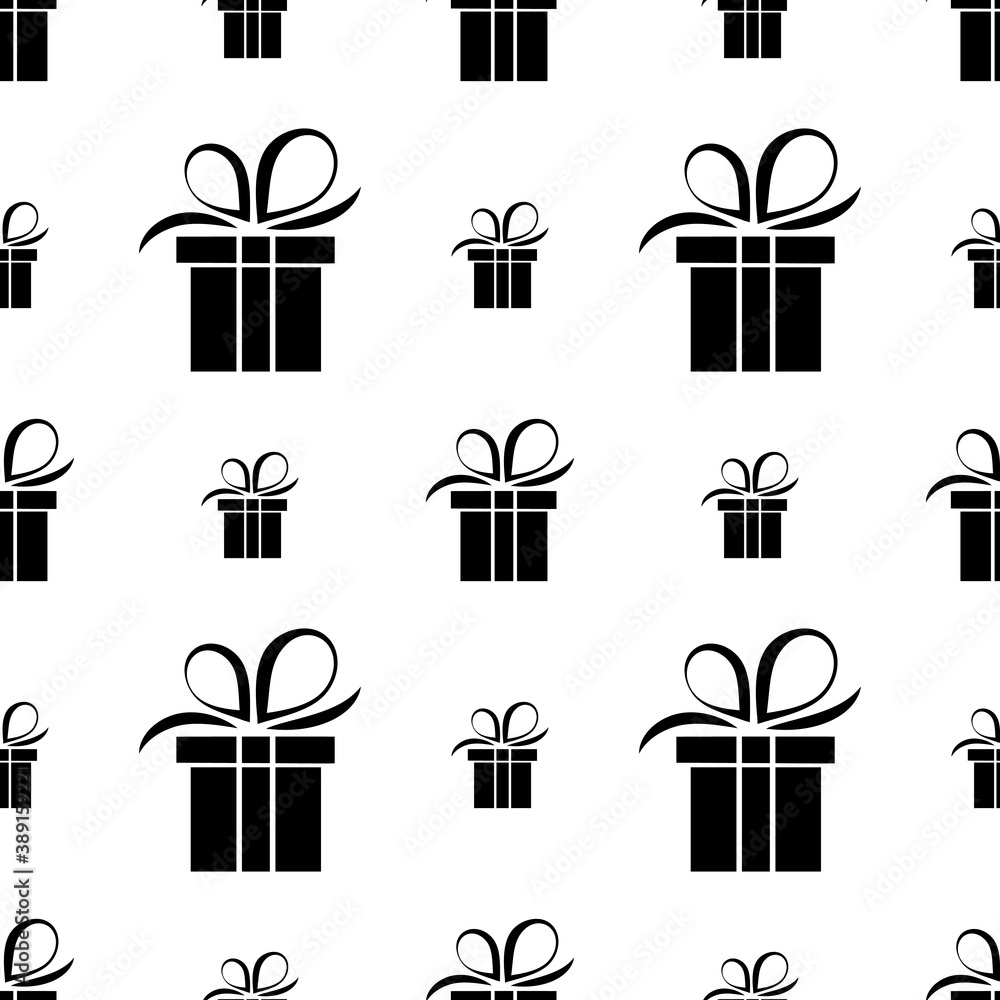  seamless pattern black silhouette gift box. Vector flat illustration