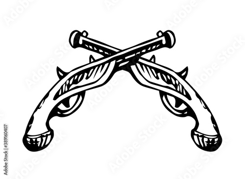 Antique pistol. Vector drawing icon