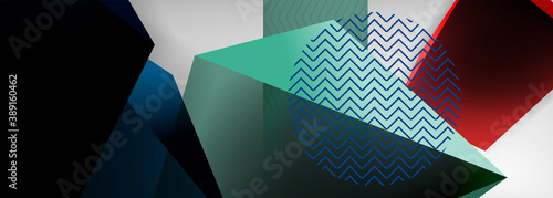 Low poly 3d geometric shapes, minimal abstract background. Vector illustrations for covers, banners, flyers and posters and other