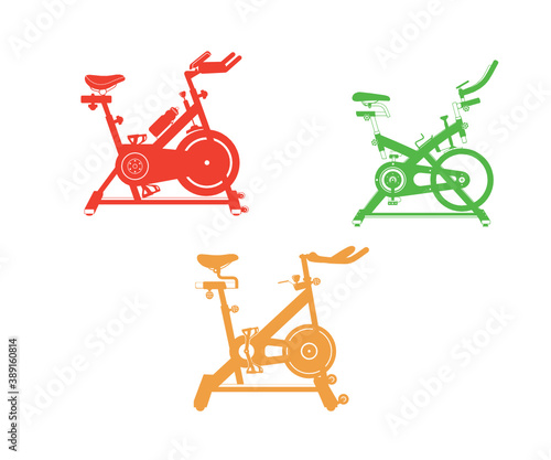 Spin Bike vector, Spin Bike Clipart, Spin Bike Silhouette,, Bicycle Exercise Equipment vector outline is drawn, Cycloergometer symbol Icon design, Cycloergometer icon set.