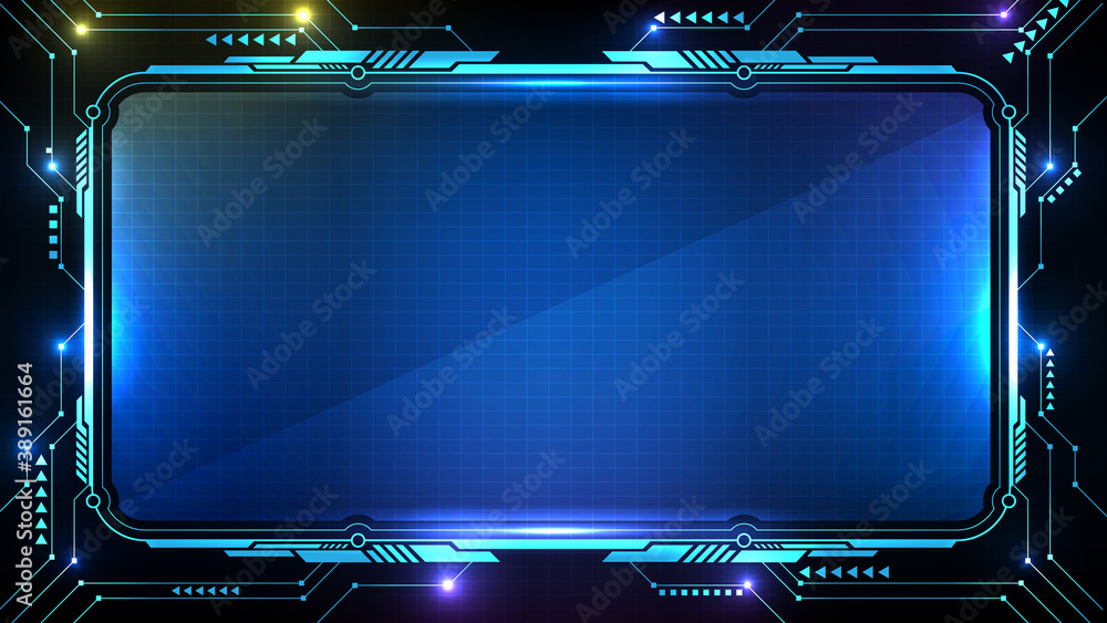abstract futuristic background of blue glowing technology sci fi frame hud ui