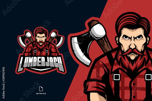 lumberjack with axe mascot sport logo illustration cartoon