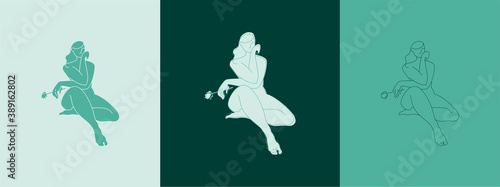 Delicate logo for business  a beautiful image of a female figure. Linear drawing  natural beauty and youth. Minimalistic woman  simple logo for business in the beauty  health  personal care industry.