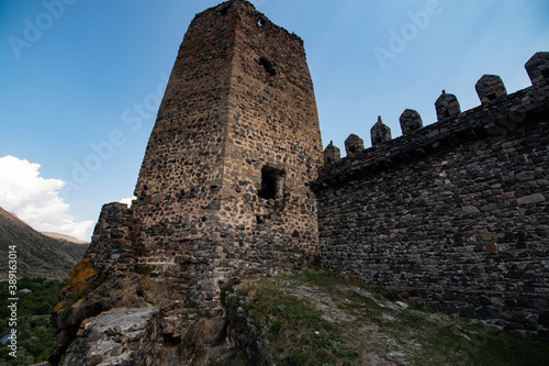 ancient ruined fortress with towers