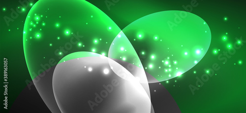 Neon ellipses abstract backgrounds. Shiny bright round shapes glowing in the dark. Vector futuristic illustrations for covers, banners, flyers and posters and other