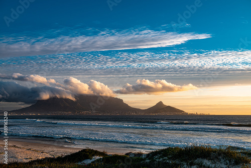 Cape Town (view from Bloubergstrand) during sunset, South Africa photo