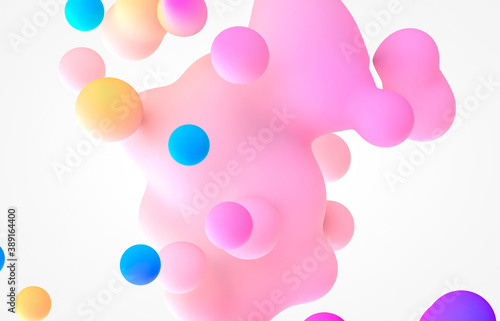 Abstract 3d art background. Holographic floating liquid blobs, soap bubbles, metaballs.