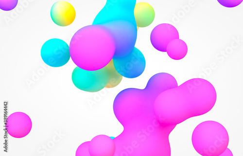 Fototapeta Naklejka Na Ścianę i Meble -  Abstract 3d art background. Holographic floating liquid blobs, soap bubbles, metaballs.