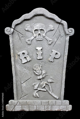 isolated on black tombstone with a skull and a R.I.P. sign for  Halloween