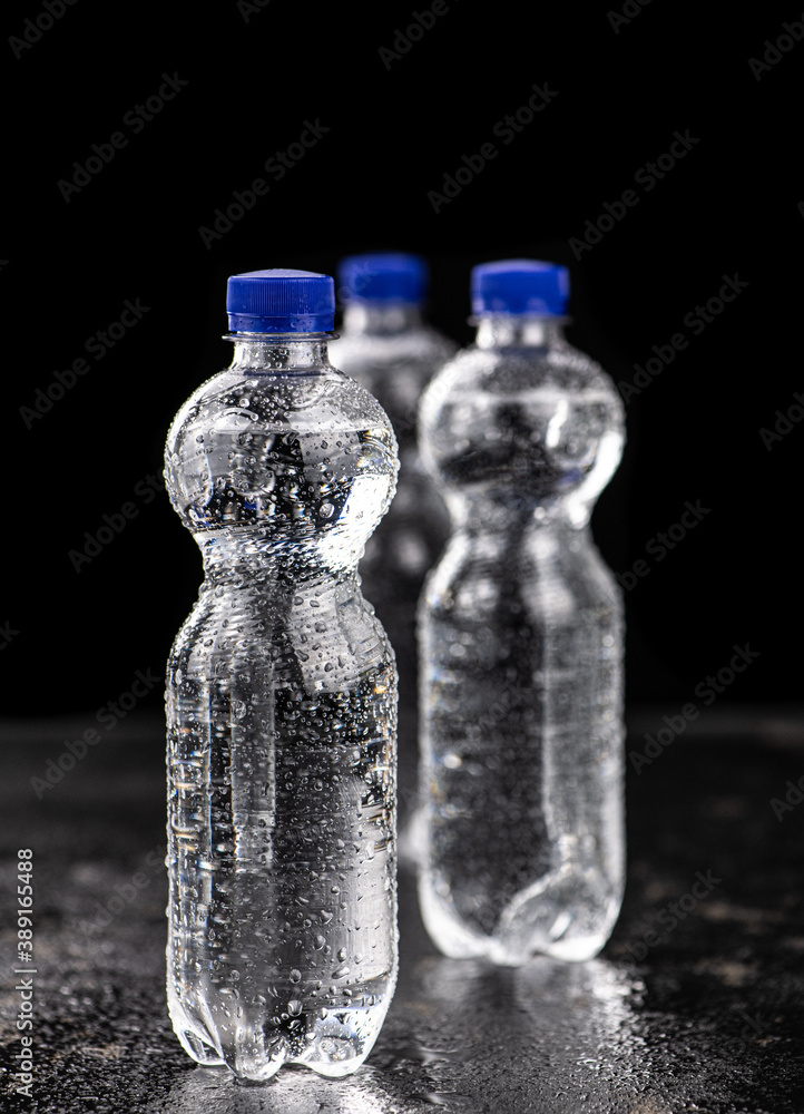 Bottles of sparkling water (chilled; close up shot) Bottles of sparkling water (chilled; close up shot)