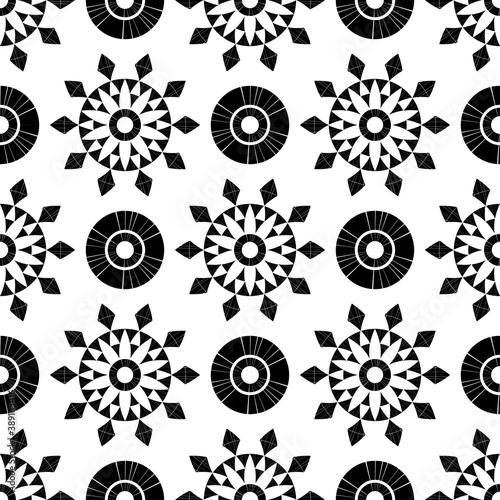 Polka dots seamless pattern. Mosaic of ethnic figures. Patterned texture. Geometric background. Vector illustration for web design or print.