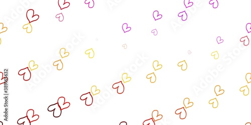 Light Multicolor vector template with doodle hearts.