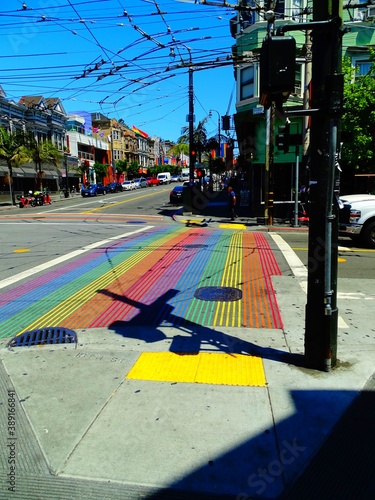 North America, United States, California, San Francisco, colorful pedestrian crossing