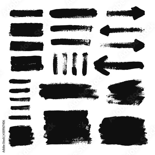 Brush strokes and  grunge texture banners. Rectangle text boxes. Vector set on white background