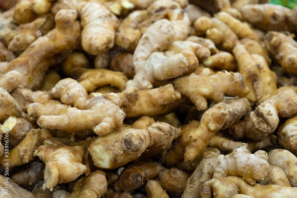 Ginger root counter at grocery store close up Ginger root counter at grocery store close up