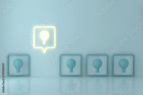 Stand out from the crowd and different creative idea concepts One social media notification pin icon pop up from others on light green pastel color wall background 3D rendering 