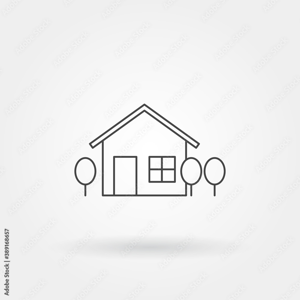 home with tree single isolated icon with modern line or outline style home with tree single isolated icon with modern line or outline style