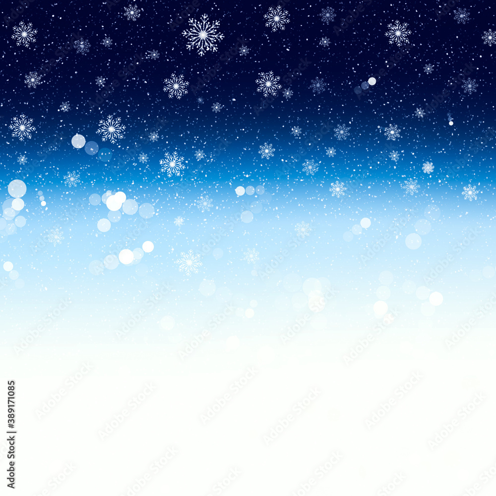 Obraz premium White snowflakes on blue white gradient background.