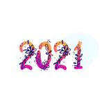 Vector Hand number lettering of 2021. Happy New Year of the Ox. Greeting card design for holiday. Vector illustration