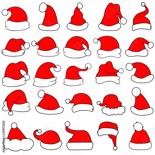 Santa hats icon vector set. Christmas illustration sign collection. new Year symbol.