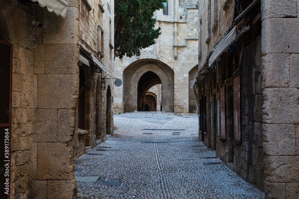 Old town of Rhodes , Greece -25oct-2020 : 
Historical streets of old town Rhodes  Dodecanese, Greece