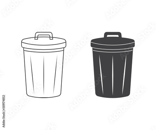 Trash Bin Silhouette, Trash Bin Symbol, Trash Bin Icon, Trash Bin Design. Recycle Bin frames line icon set. Black Bin set, Recycle Bin and Black Plastic Bags Waste isolated on white Background,