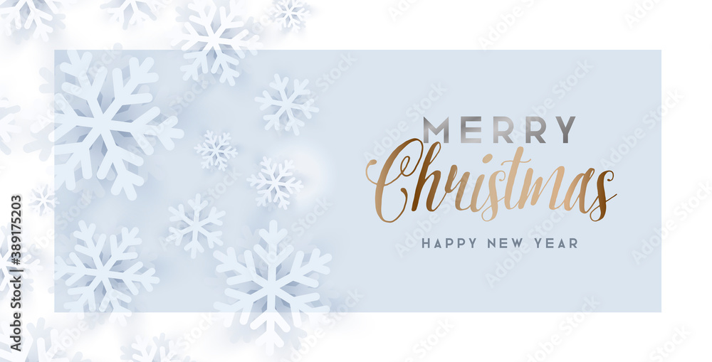Cute Merry Christmasand happy new year greeting card with white in white snowflakes and golden calligrapy, gentel congratulation Cute Merry Christmasand happy new year greeting card with white in white snowflakes and golden calligrapy, gentel congratulation