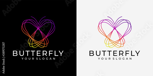 Butterfly logo design template with line art
