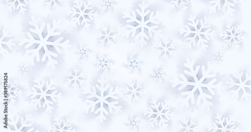 Background texture with white snowflakes on white backdrop, play of shadow on the 3d layers effect Background texture with white snowflakes on white backdrop, play of shadow on the 3d layers effect