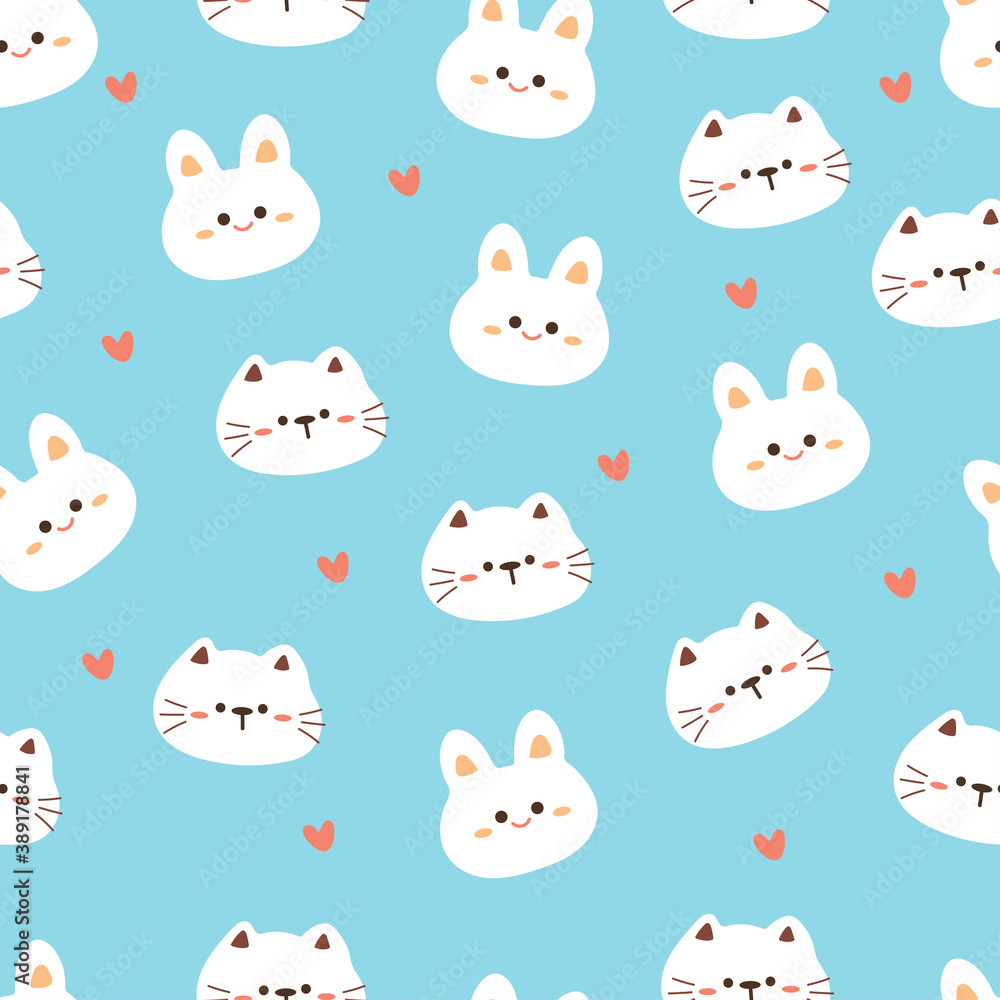 Seamless pattern with cartoon cat and bunny. for fabric print, textile, gift wrapping paper. colorful vector for kids, flat style
