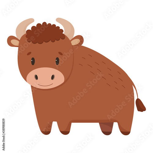Cute cartoon bull on white background