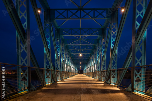 The old railway bridge - now a pedestrian bridge in Randers, Denmark. Because of the color its called the blue bridge
