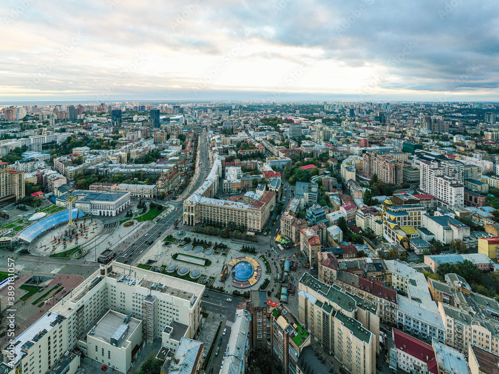 Aerial view of Independence Square in Kyiv City center.