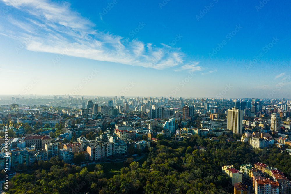 Aerial view of Kyiv city historical center of capital of Ukraine