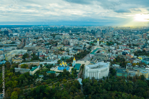 Aerial view of Kyiv city historical center of capital of Ukraine