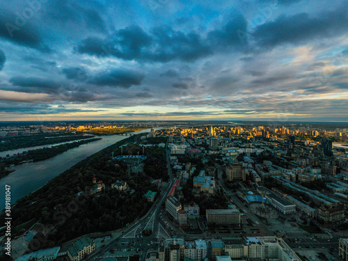 Aerial view of history city center with dramatic sky in Kiev. © F8  \ Suport Ukraine