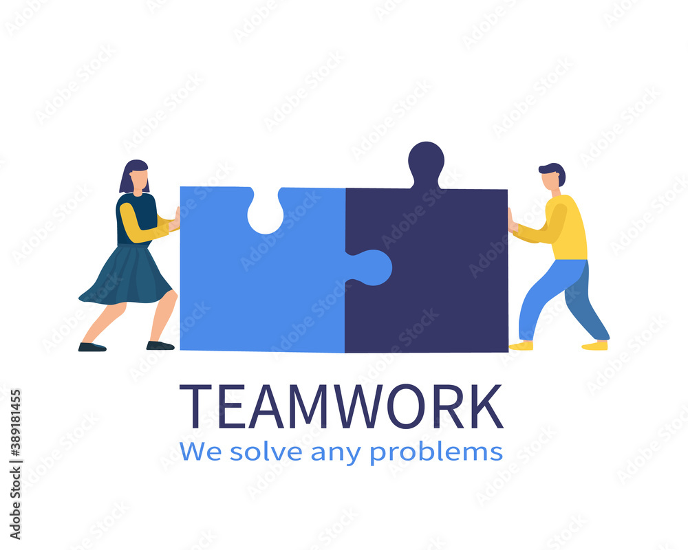 People connect the parts of the puzzle. Business concept of teamwork. Successful cooperation and partnership. Timbling design. vector flat illustration.